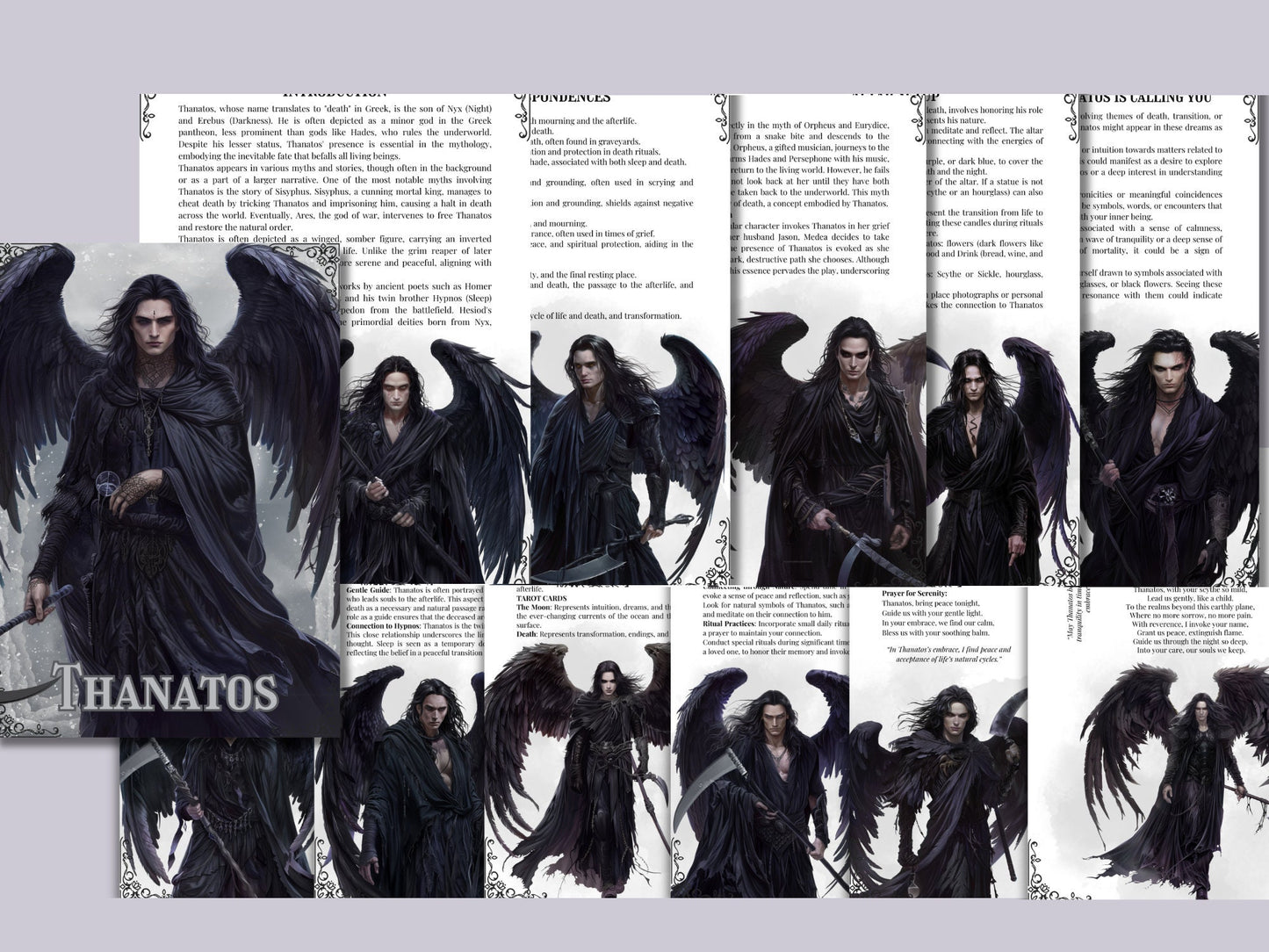 Thanatos. Greek God of Death. Beautiful pages for your Grimoire or Book of Shadows. Printable