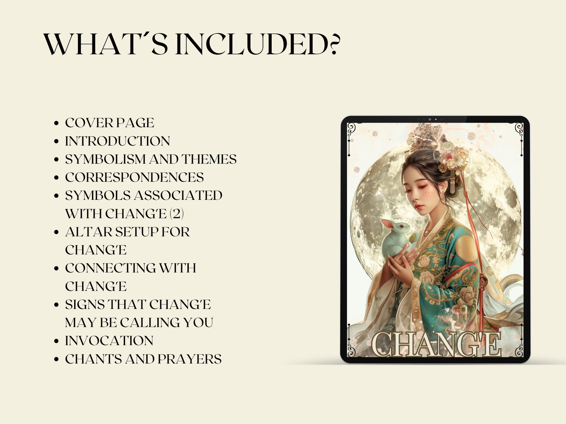 Chang'e. Chinese female deity of the Moon. Beautiful pages for your Grimoire or Book Of Shadows. Printable