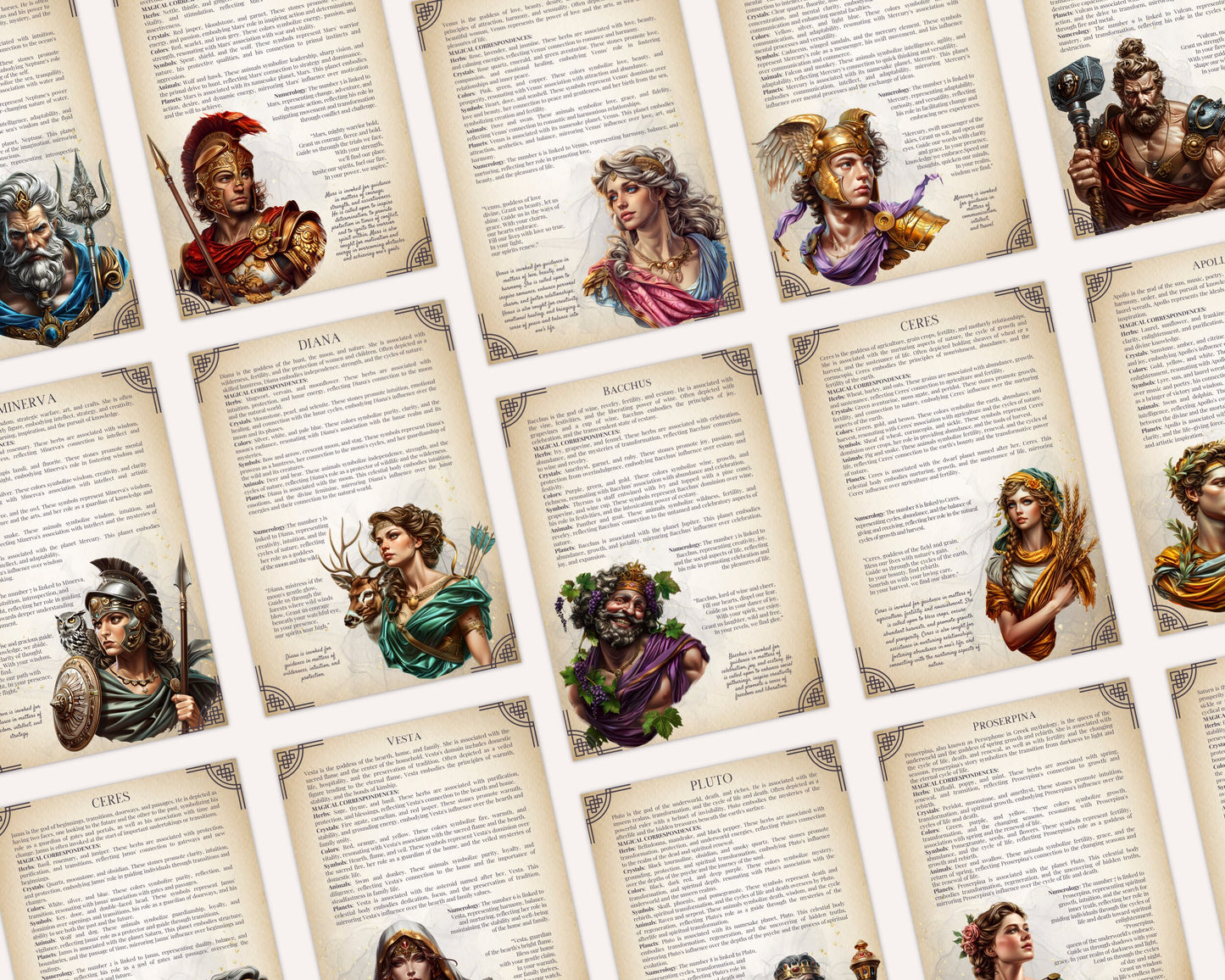 Roman GODS AND GODDESSES. Beautiful pages for your Grimoire or Book Of Shadows. Printable.