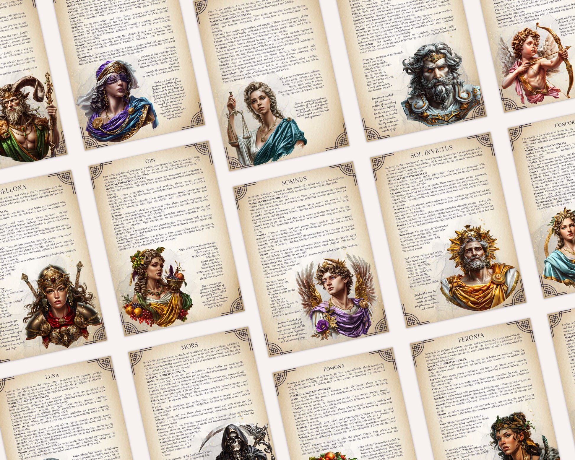 Roman GODS AND GODDESSES. Beautiful pages for your Grimoire or Book Of Shadows. Printable.