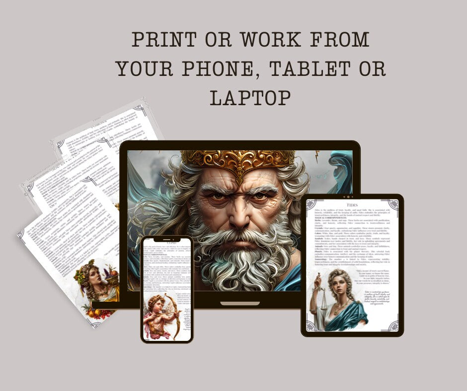 Roman GODS AND GODDESSES. Beautiful pages for your Grimoire or Book Of Shadows. Printable.