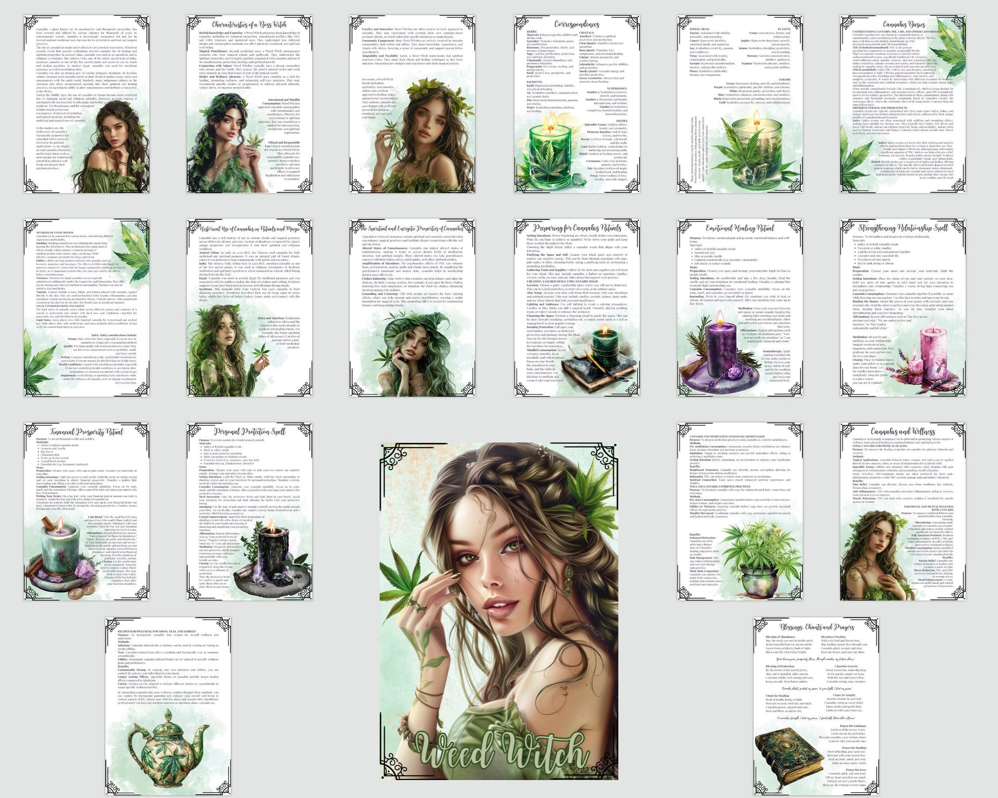 Weed Witch. Basic Guide to Cannabis for Magic and Wellness. Beautiful pages for your Grimoire or Book Of Shadows.