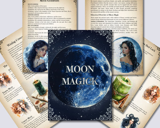 Moon Magic, Lunar Magic. Beautiful pages for your Grimoire or Book Of Shadows. Printable.