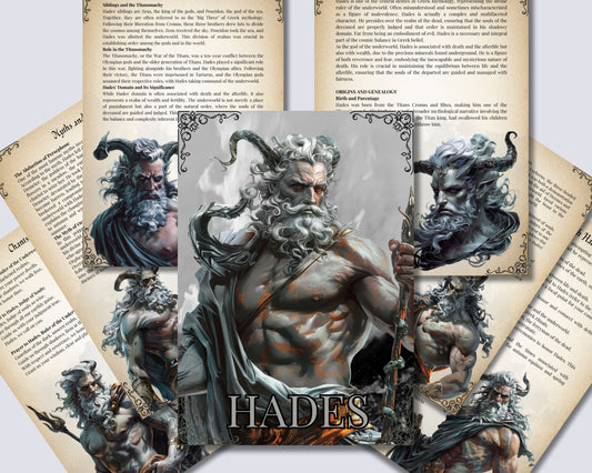 Hades. The god of the underworld. Beautiful pages for your Grimoire or Book Of Shadows. Printable.