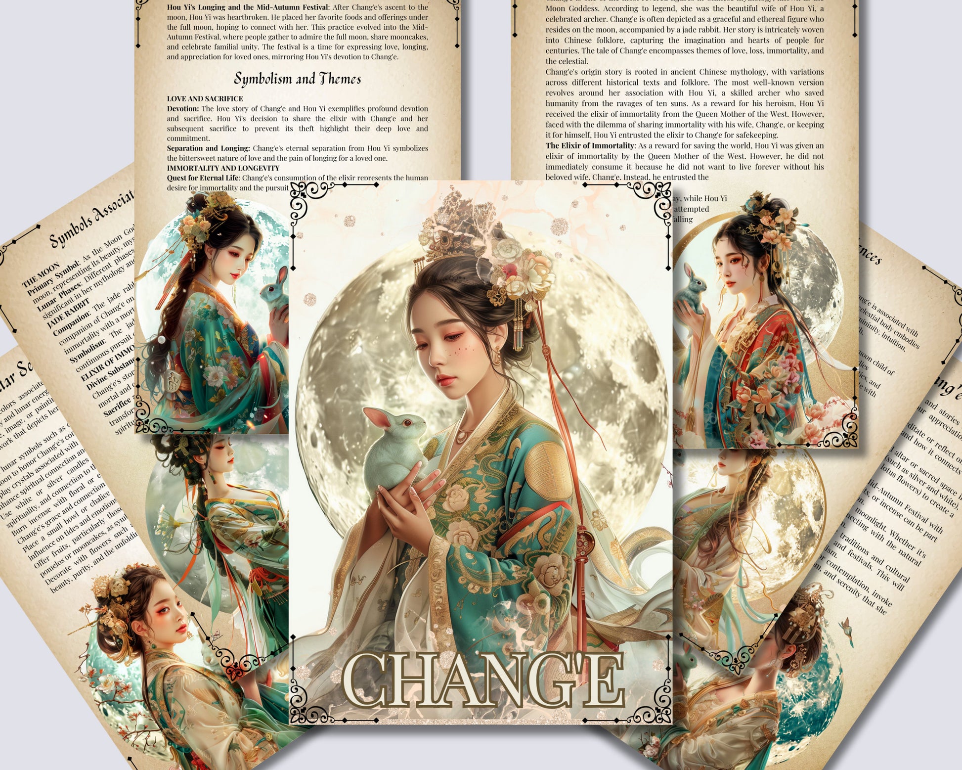 Chang'e. Chinese female deity of the Moon. Beautiful pages for your Grimoire or Book Of Shadows. Printable
