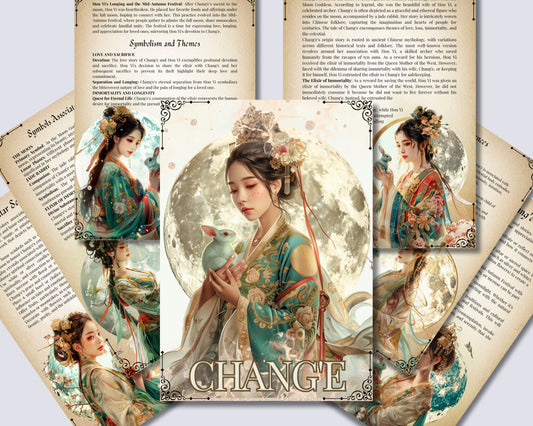 Chang'e. Chinese female deity of the Moon. Beautiful pages for your Grimoire or Book Of Shadows. Printable