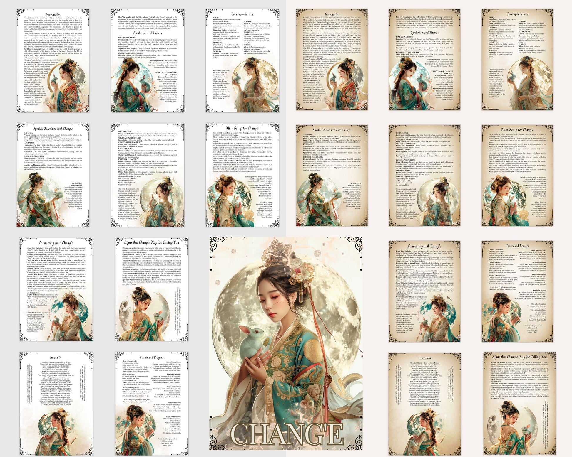 Chang'e. Chinese female deity of the Moon. Beautiful pages for your Grimoire or Book Of Shadows. Printable