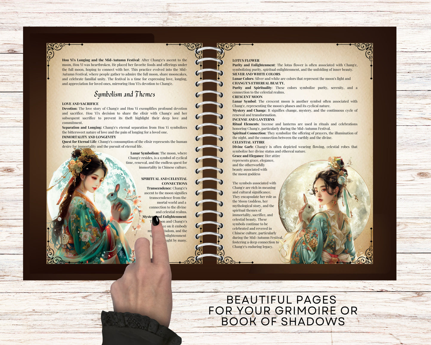 Chang'e. Chinese female deity of the Moon. Beautiful pages for your Grimoire or Book Of Shadows. Printable