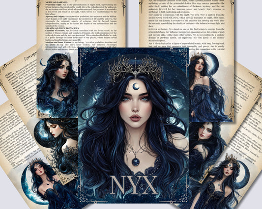 Nyx. The Goddess of Night. Beautiful pages for your Grimoire or Book Of Shadows. Printable.