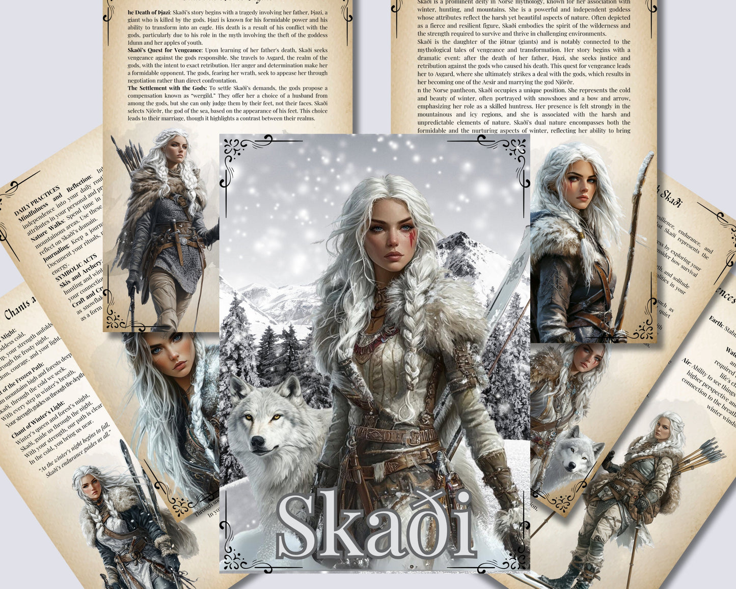 Skaði, the Norse Goddess of Winter, Mountains, and the Hunt, Grimoire pages. Printable.