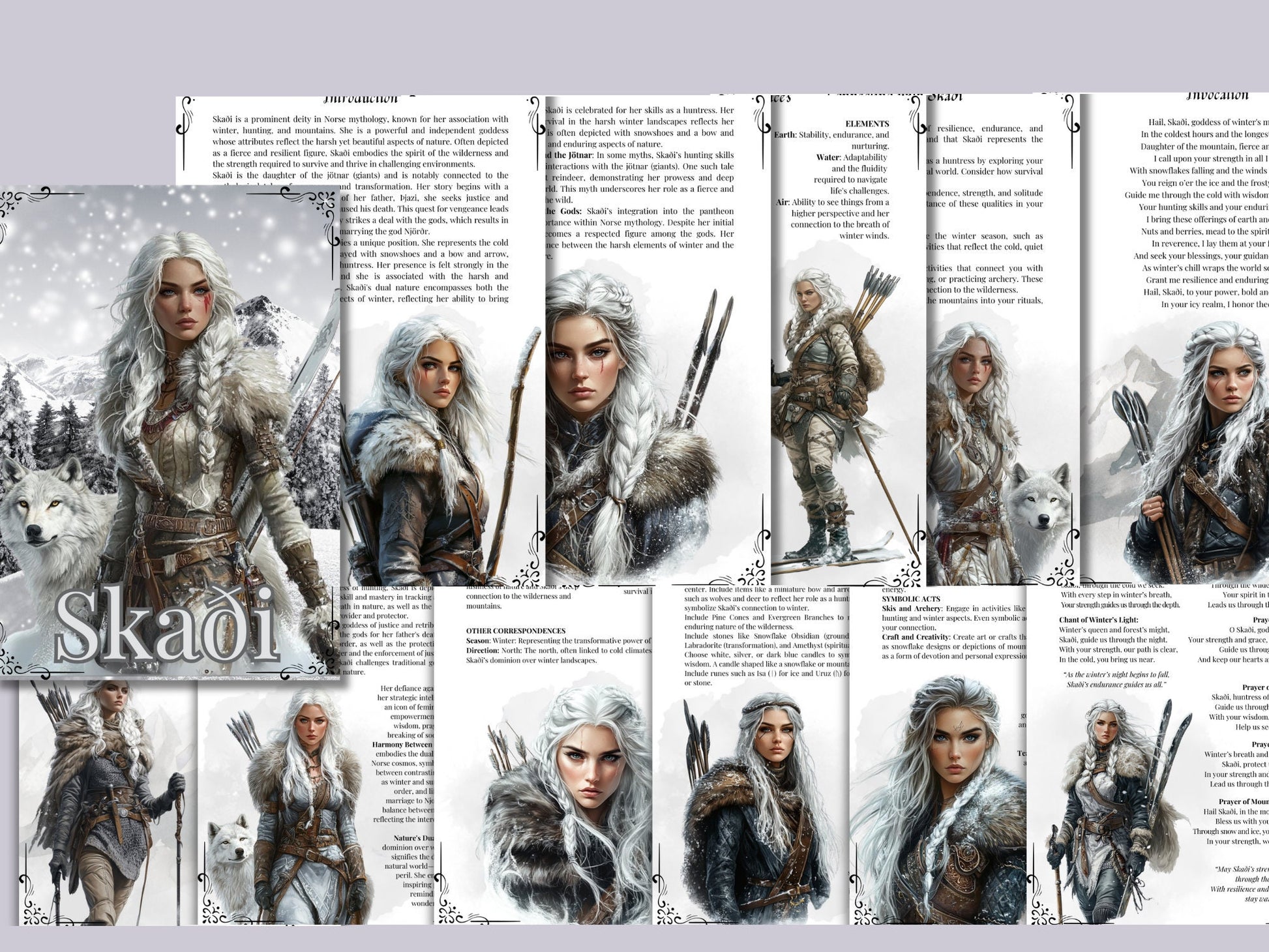 Skaði, the Norse Goddess of Winter, Mountains, and the Hunt, Grimoire pages. Printable.