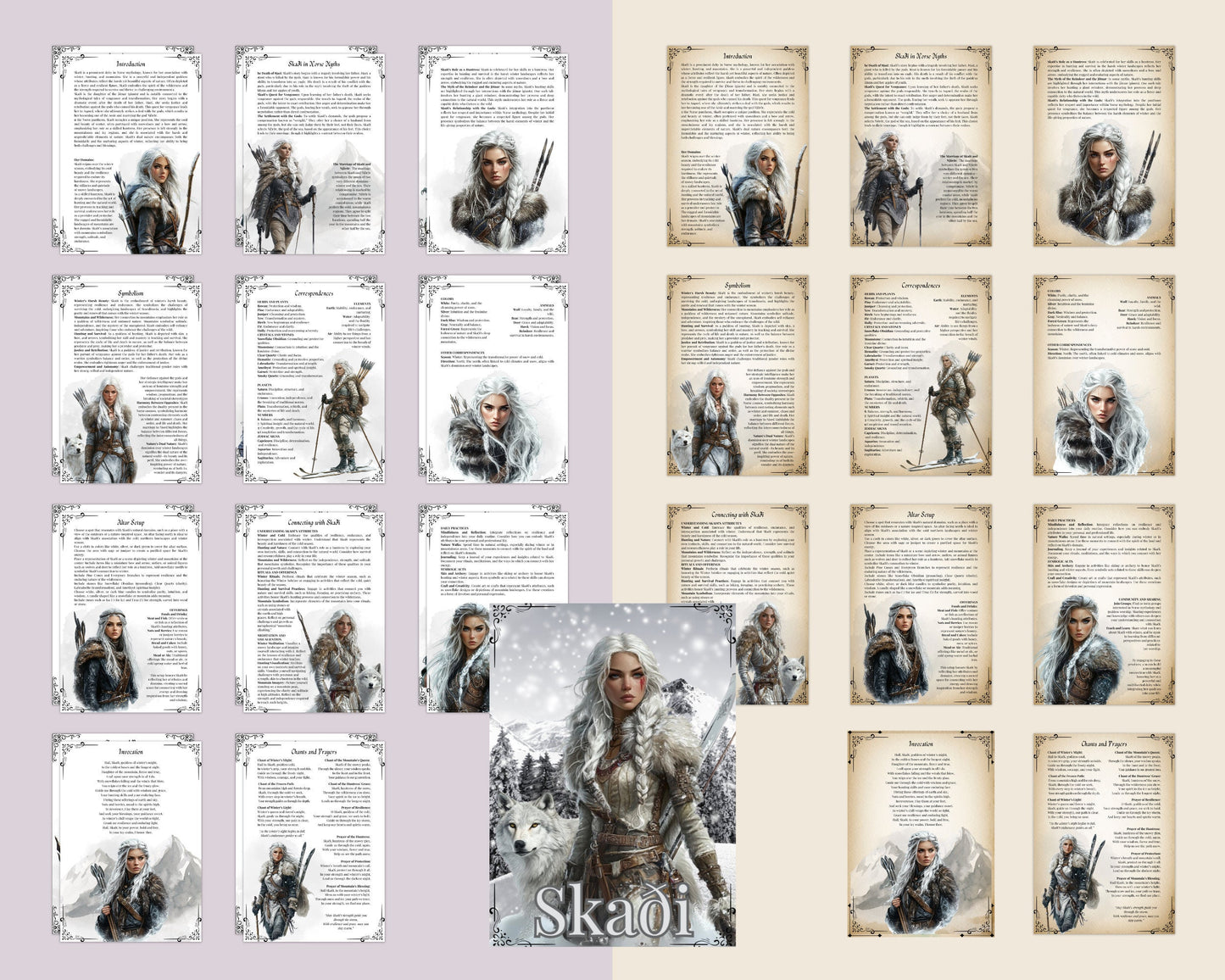 Skaði, the Norse Goddess of Winter, Mountains, and the Hunt, Grimoire pages. Printable.