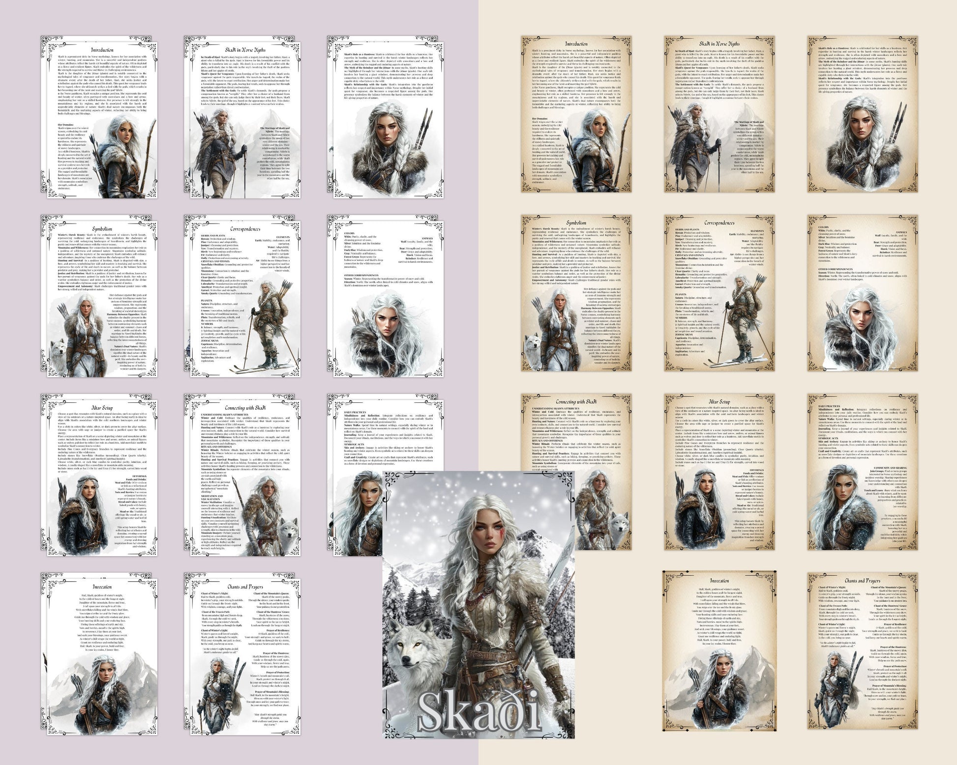 Skaði, the Norse Goddess of Winter, Mountains, and the Hunt, Grimoire pages. Printable.