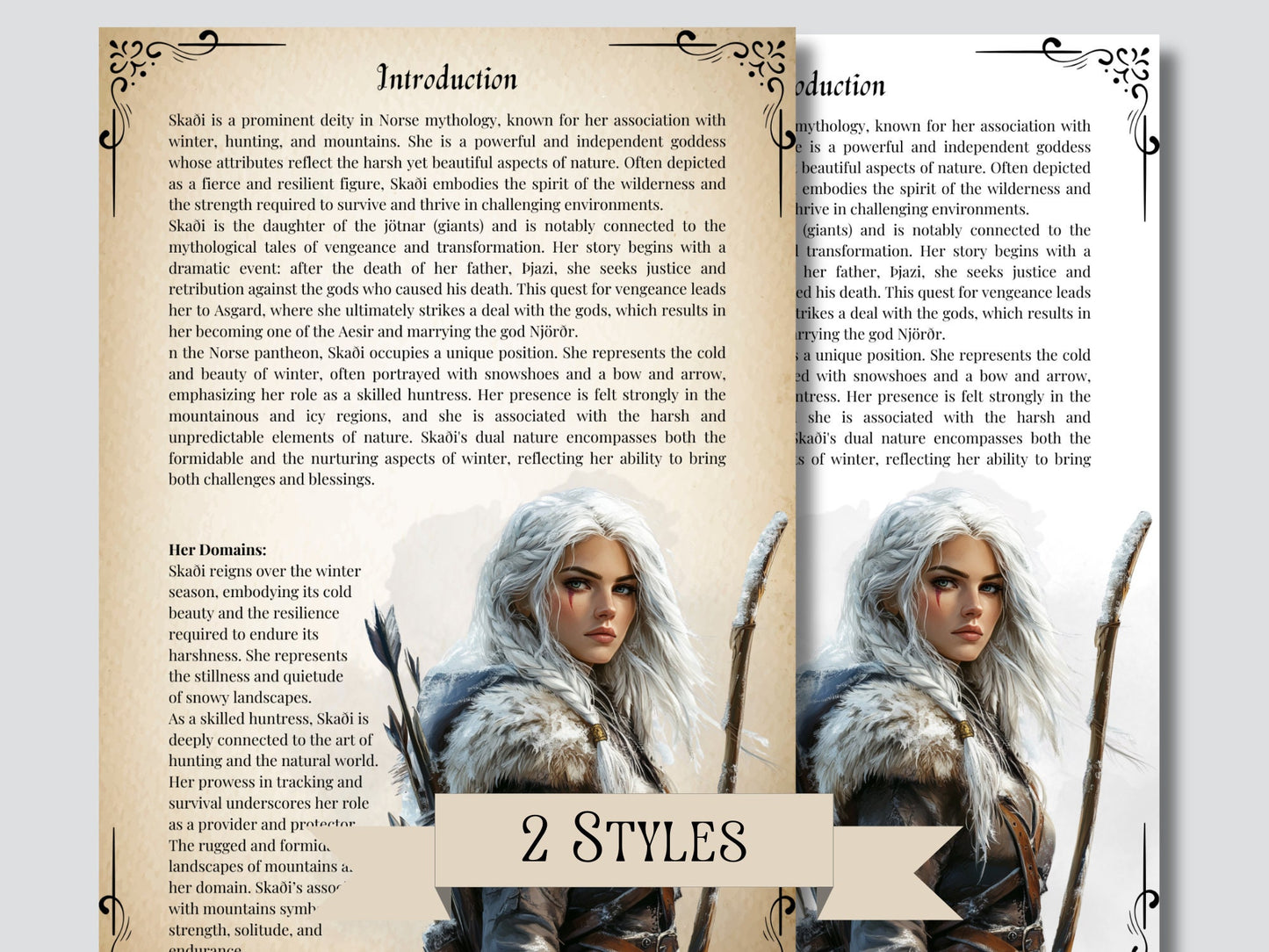 Skaði, the Norse Goddess of Winter, Mountains, and the Hunt, Grimoire pages. Printable.