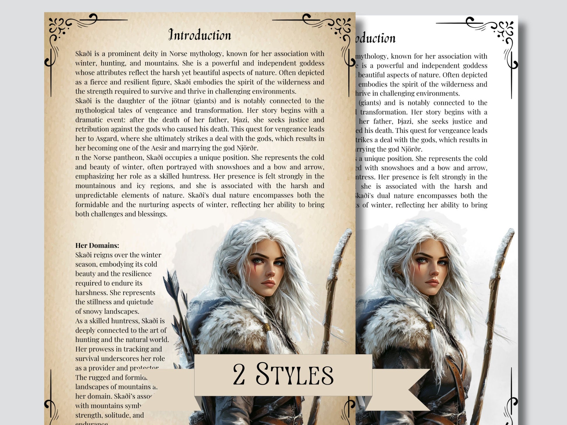 Skaði, the Norse Goddess of Winter, Mountains, and the Hunt, Grimoire pages. Printable.