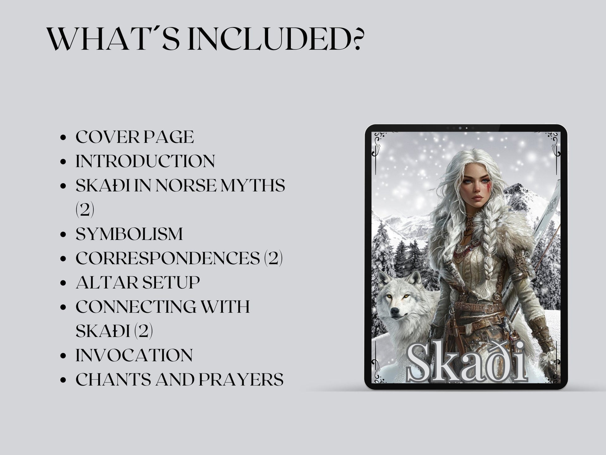 Skaði, the Norse Goddess of Winter, Mountains, and the Hunt, Grimoire pages. Printable.