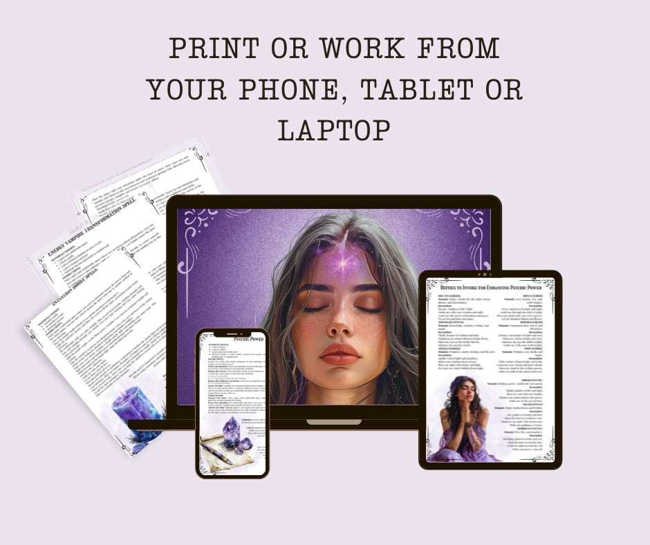 Psychic Power Spells. Beautiful pages for your Grimoire or Book Of Shadows. Printable