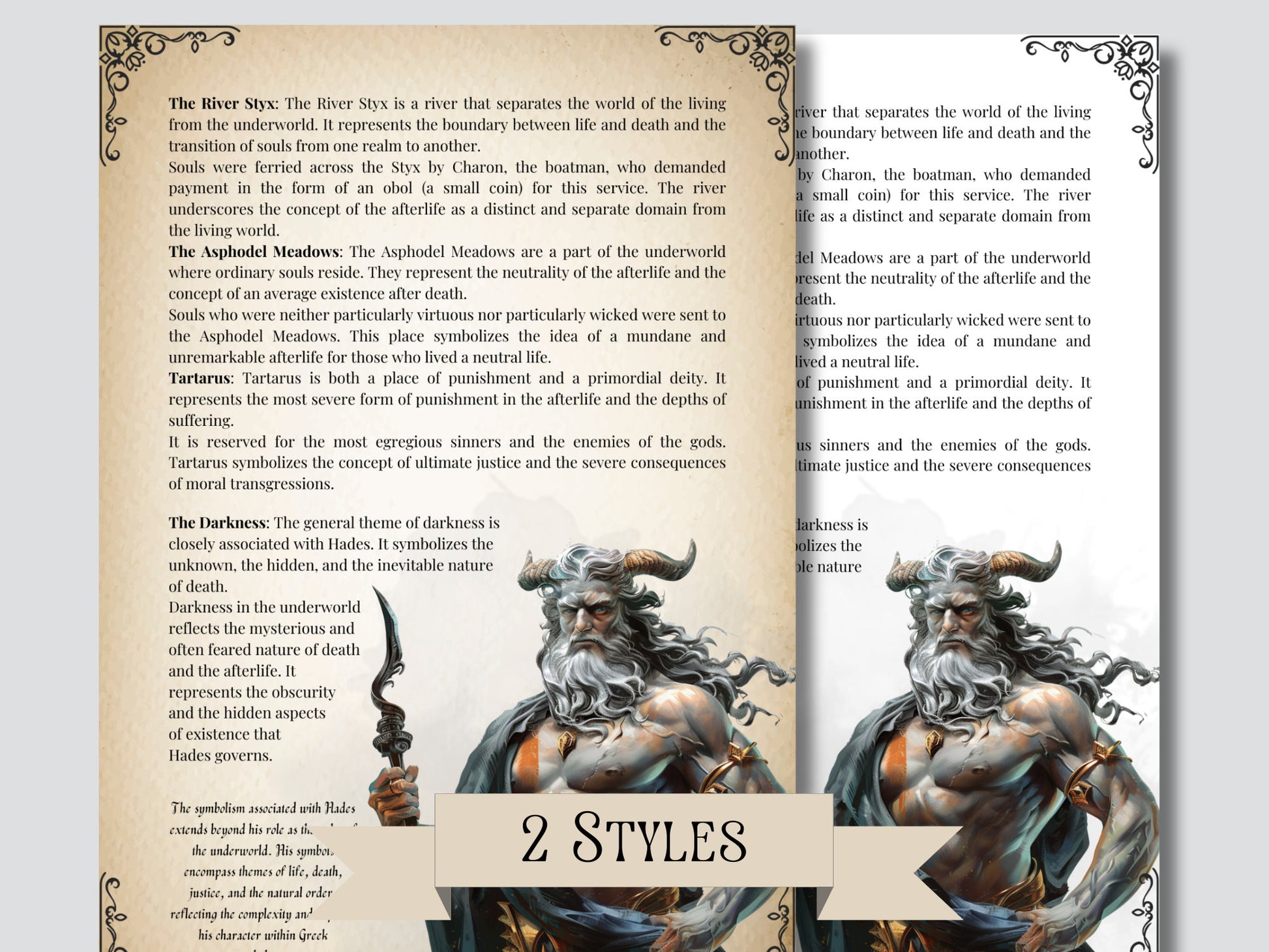 Hades. The god of the underworld. Beautiful pages for your Grimoire or Book Of Shadows. Printable.