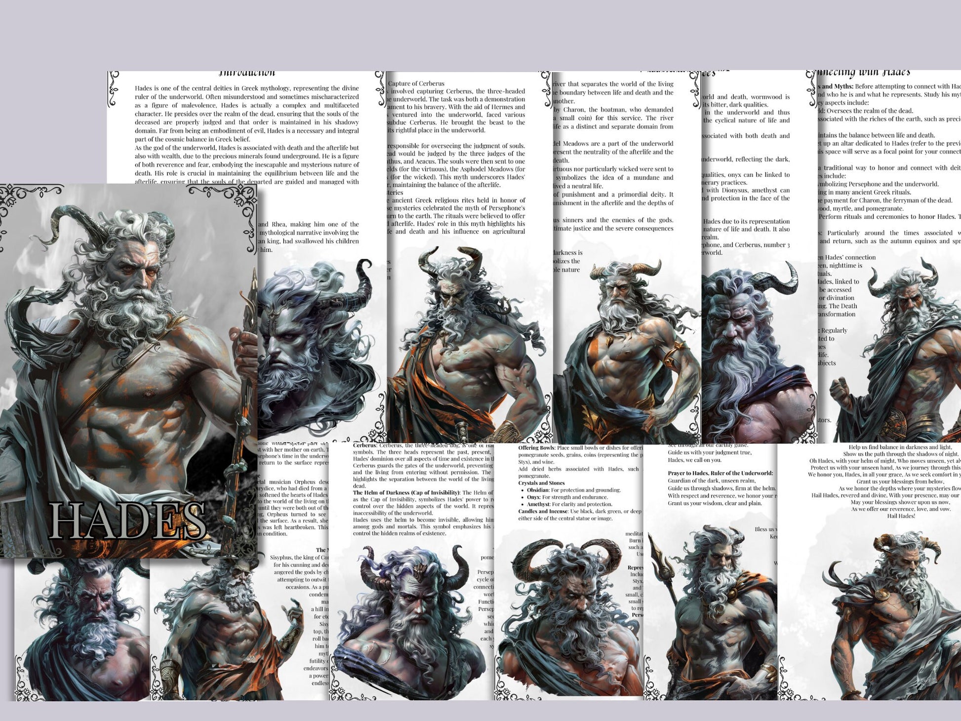 Hades. The god of the underworld. Beautiful pages for your Grimoire or Book Of Shadows. Printable.