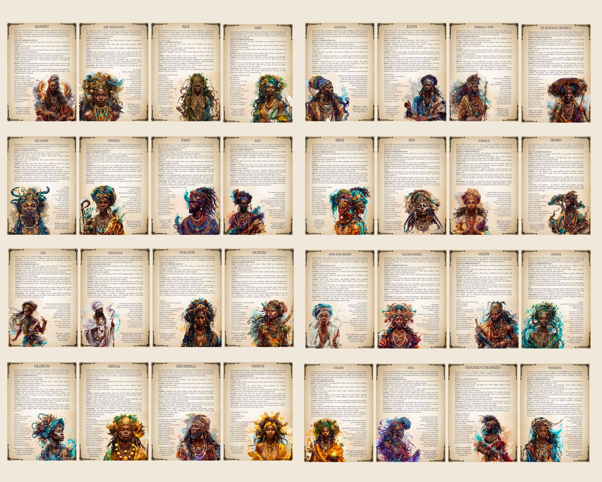 The Orishas. Gods and Goddesses. Beautiful pages for your Grimoire or Book Of Shadows. Printable