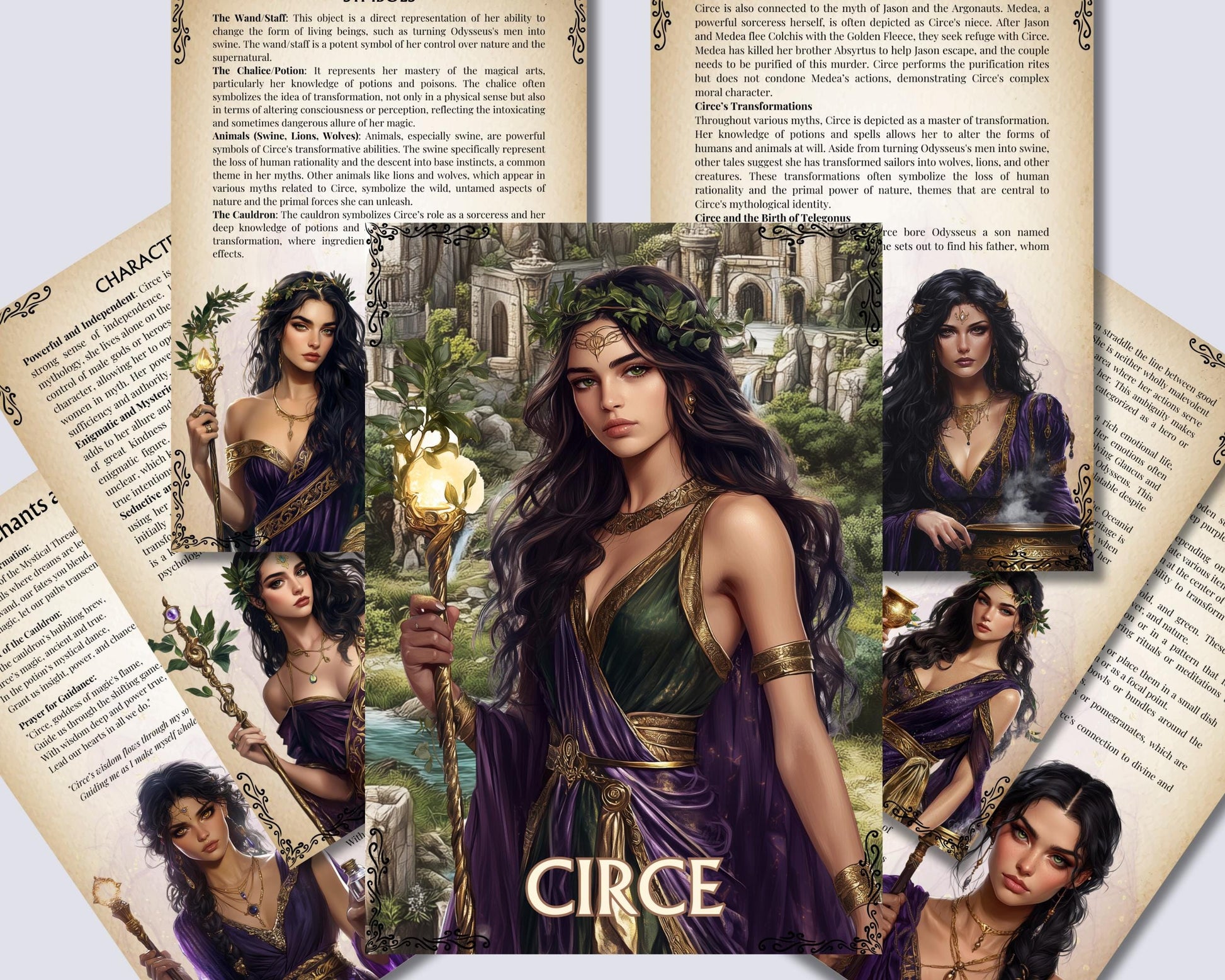 Circe. Greek goddess of sorcery. Beautiful pages for your Grimoire or Book Of Shadows. Printable.