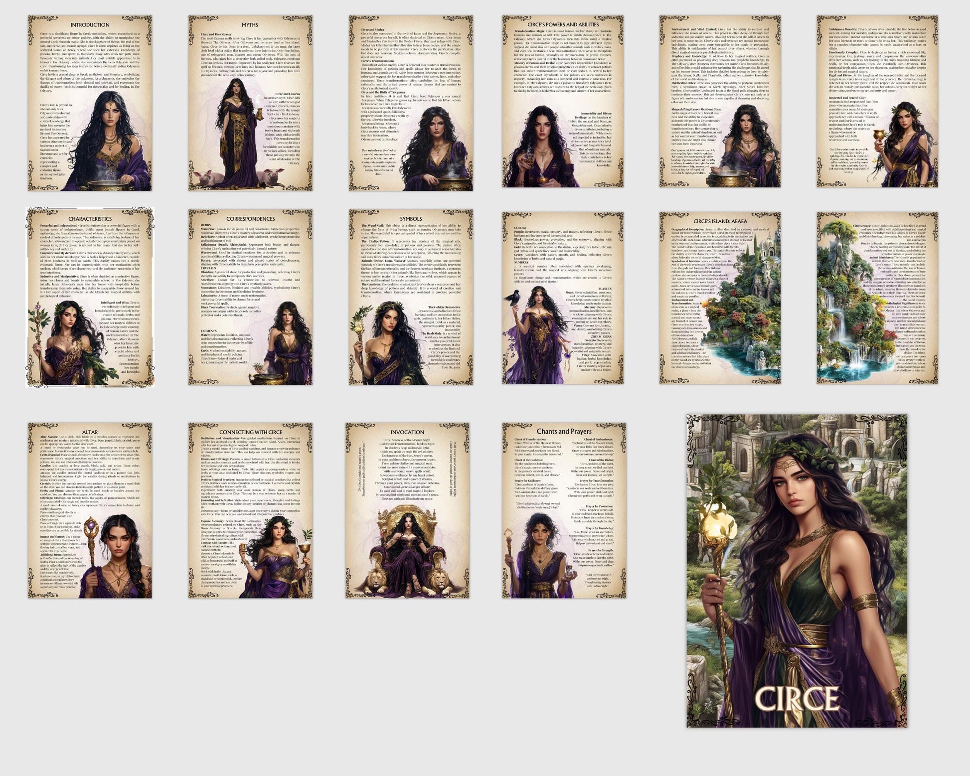 Circe. Greek goddess of sorcery. Beautiful pages for your Grimoire or Book Of Shadows. Printable.