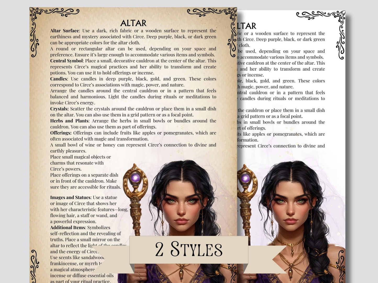 Circe. Greek goddess of sorcery. Beautiful pages for your Grimoire or Book Of Shadows. Printable.