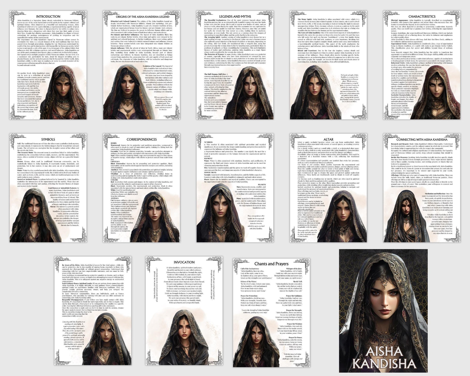 Aisha Kandisha. Moroccan Djinn. Beautiful pages for your Grimoire or Book Of Shadows. Printable.