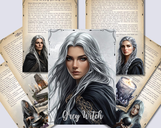 Grey Witch. Beautiful pages for your Grimoire or Book Of Shadows. Printable.