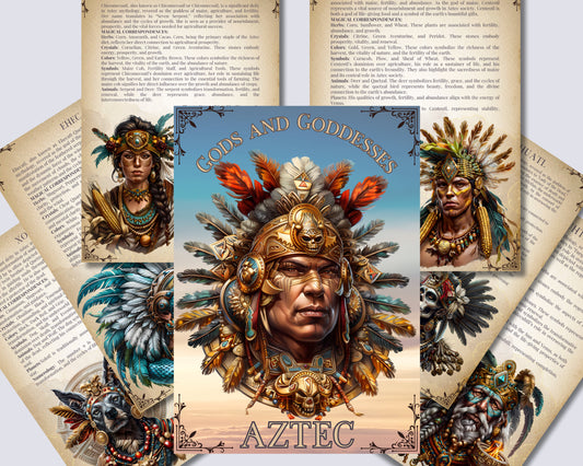 Aztec. Gods and Goddess. Beautiful pages for your Grimoire or Book Of Shadows. Printable.