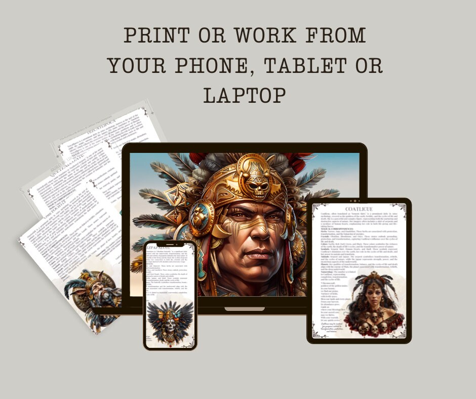 Aztec. Gods and Goddess. Beautiful pages for your Grimoire or Book Of Shadows. Printable.