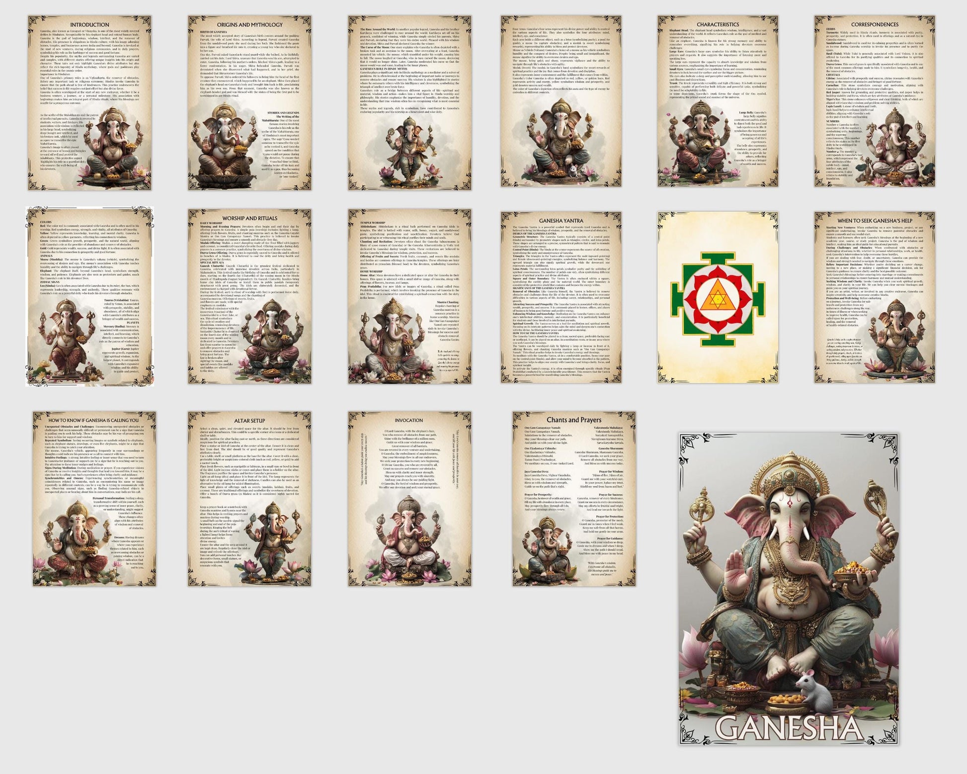 Ganesha. Beautiful pages for your Grimoire or Book of Shadows. Printable.