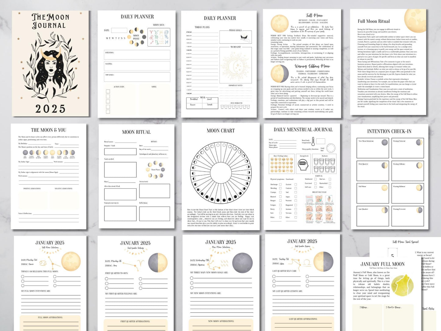 2025 Moon Journal / Moon Planner /Moon Workbook / Full Moon Ritual / Moon Manifestation / Law of Attraction. PRINTABLE.