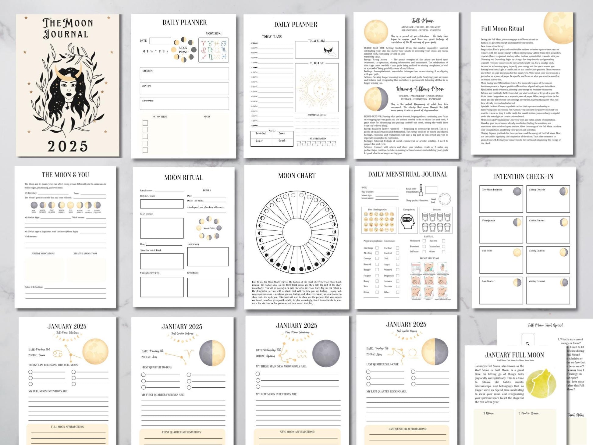 2025 Moon Journal / Moon Planner /Moon Workbook / Full Moon Ritual / Moon Manifestation / Law of Attraction. PRINTABLE.