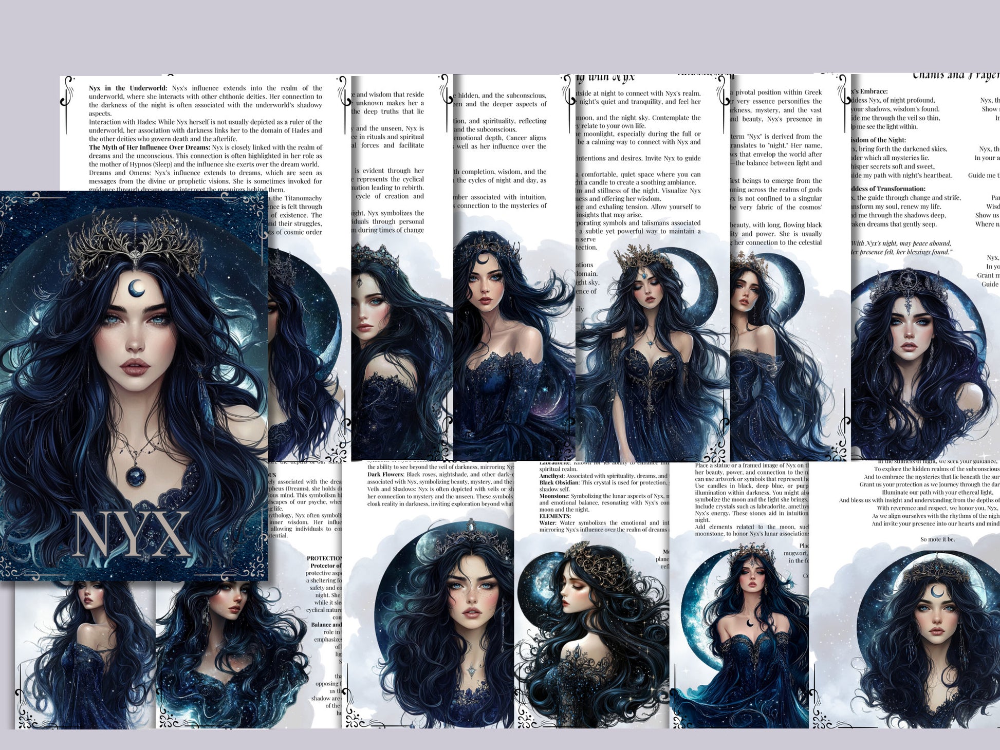 Nyx. The Goddess of Night. Beautiful pages for your Grimoire or Book Of Shadows. Printable.