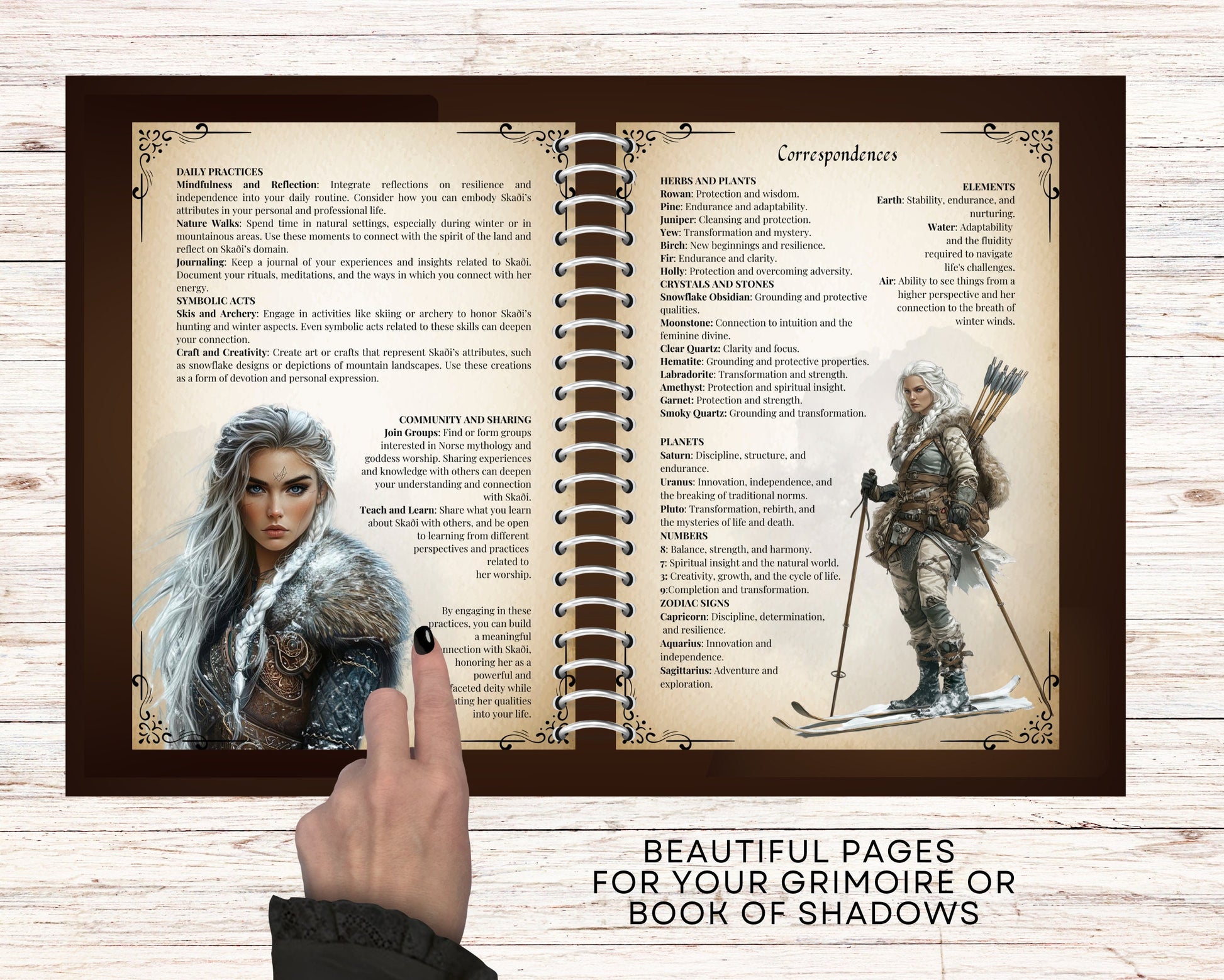 Skaði, the Norse Goddess of Winter, Mountains, and the Hunt, Grimoire pages. Printable.