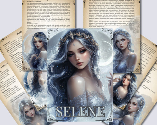 Selene. The goddess and personification of the Moon. Beautiful pages for your Grimoire or Book Of Shadows. Printable.