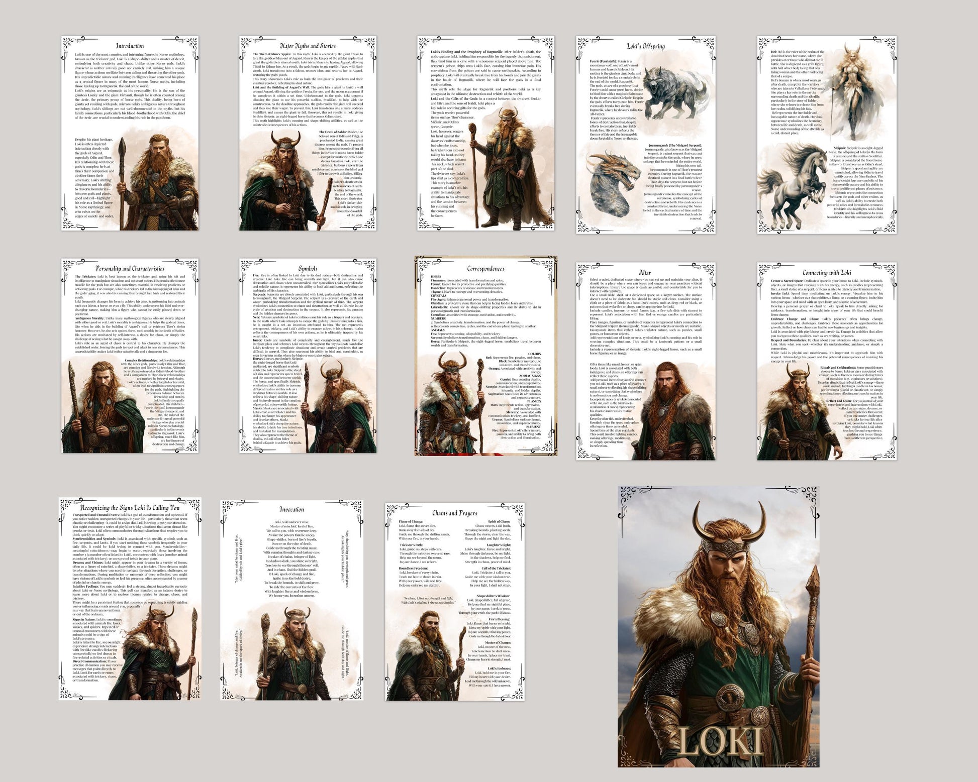 Loki. The Norse Trickster God. Beautiful pages for your Grimoire or Book Of Shadows. Printable.