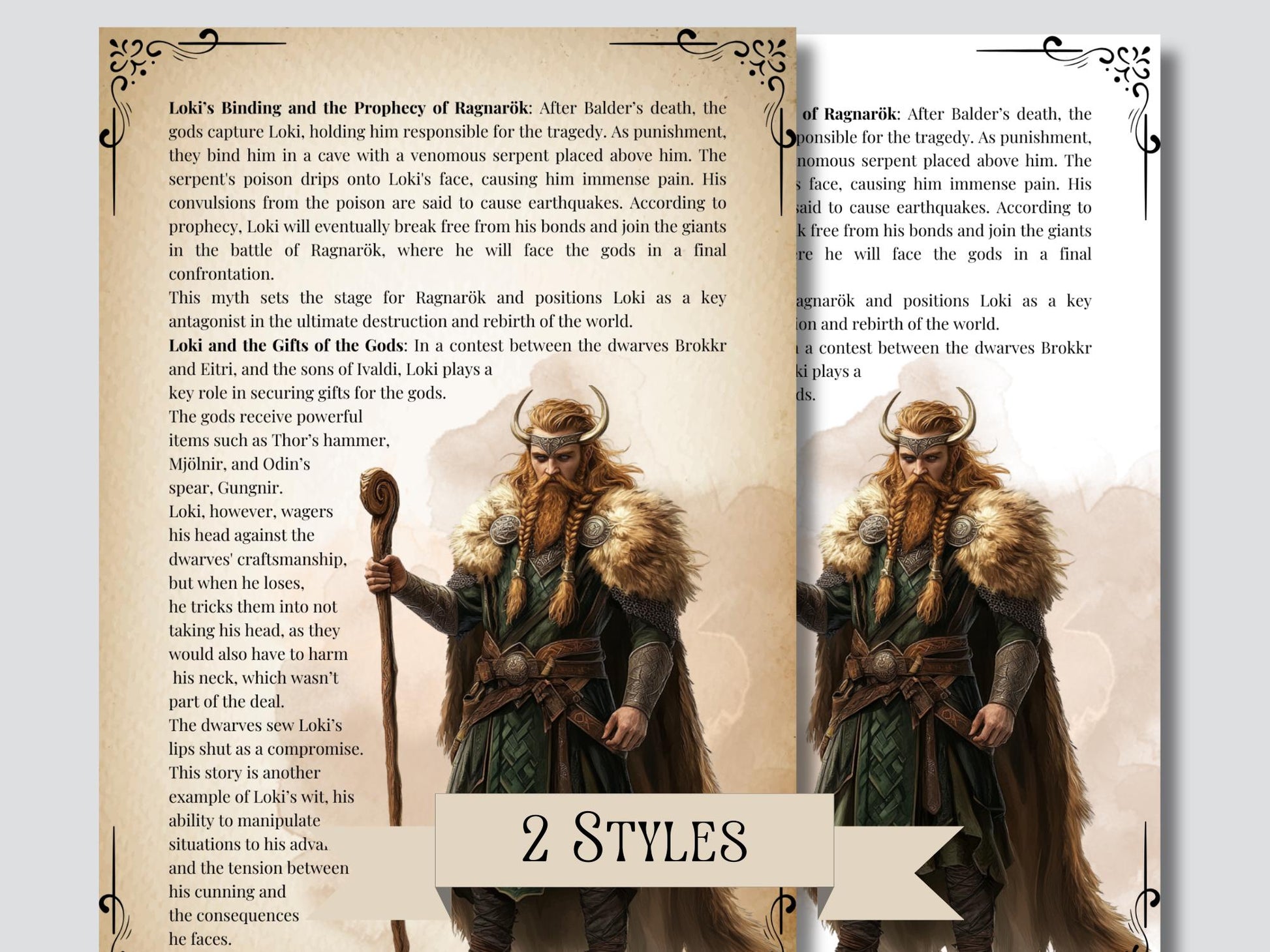 Loki. The Norse Trickster God. Beautiful pages for your Grimoire or Book Of Shadows. Printable.