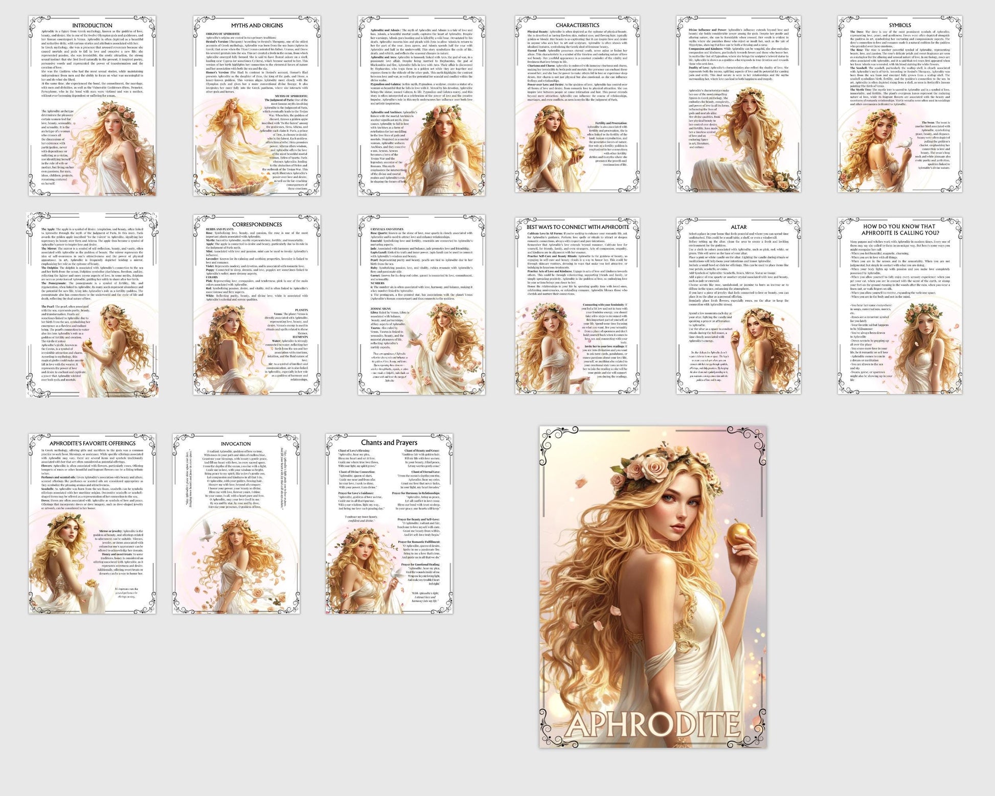 Aphrodite. Beautiful pages for your Book Of Shadows. Instant download