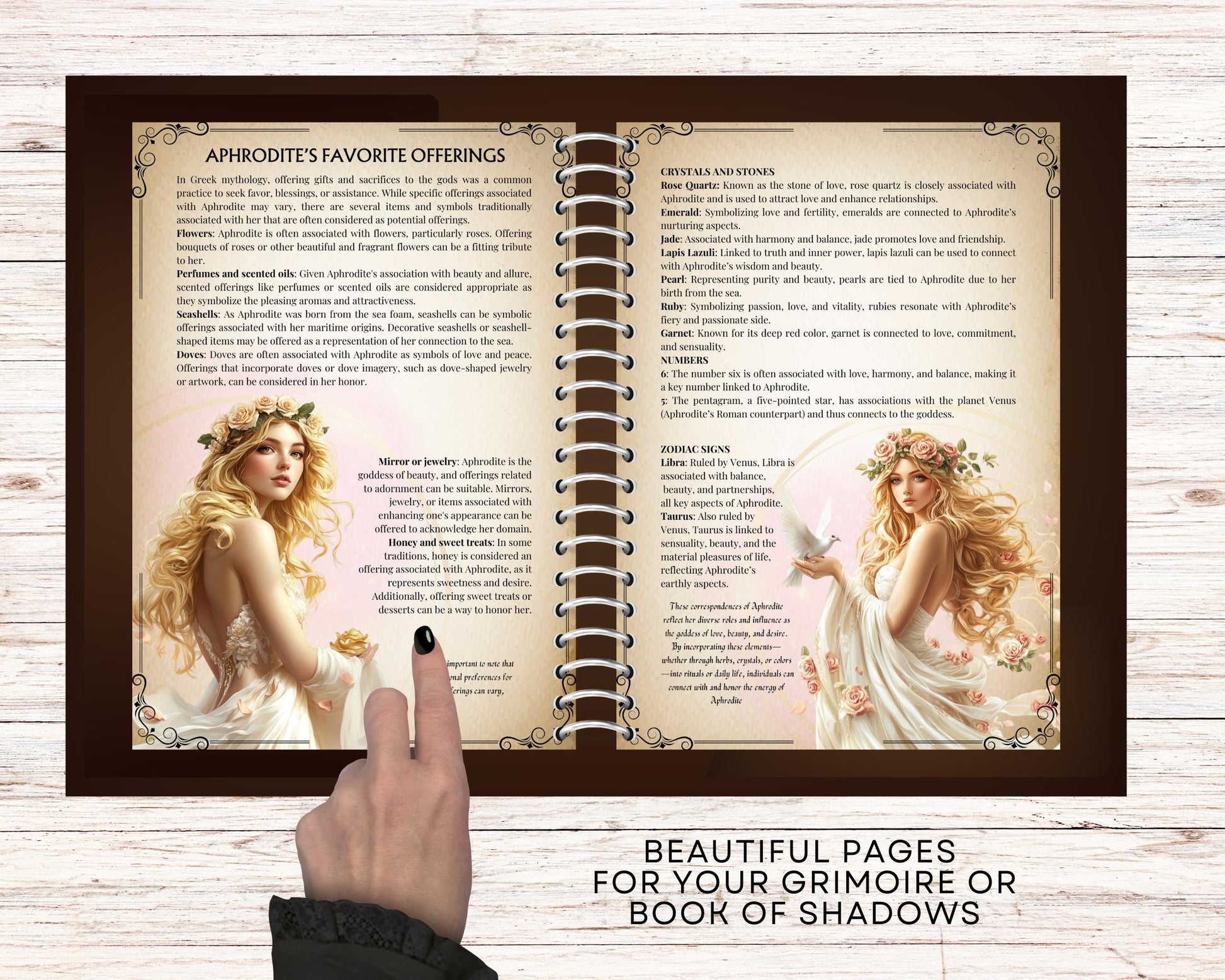 Aphrodite. Beautiful pages for your Book Of Shadows. Instant download