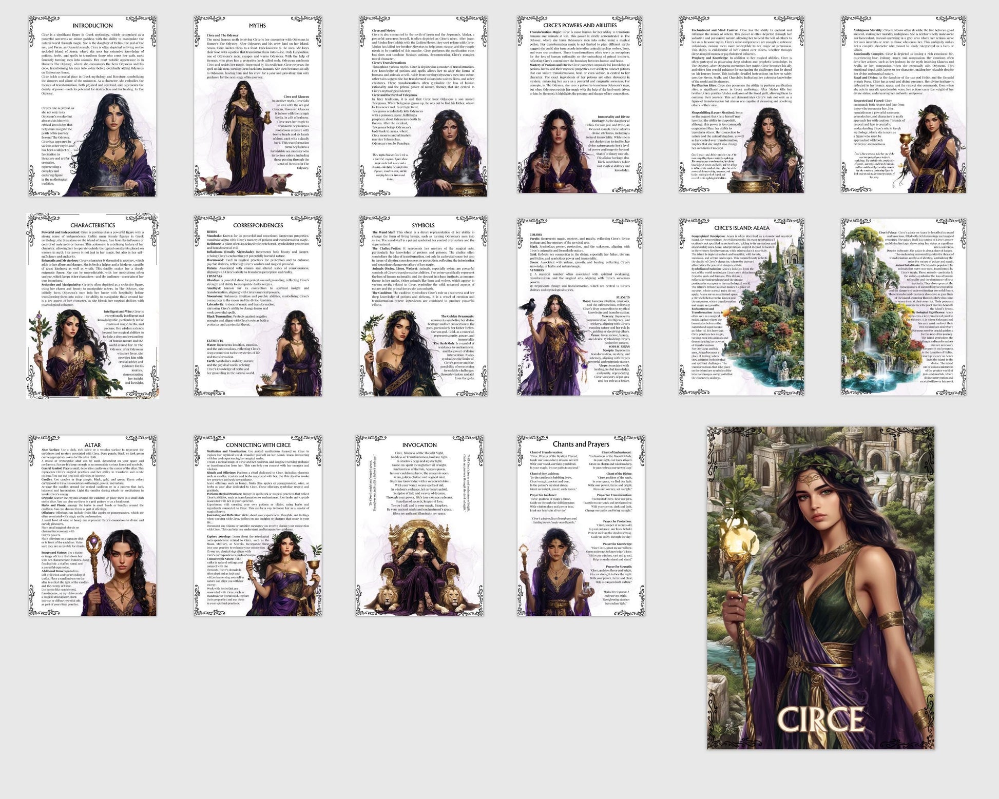 Circe. Greek goddess of sorcery. Beautiful pages for your Grimoire or Book Of Shadows. Printable.