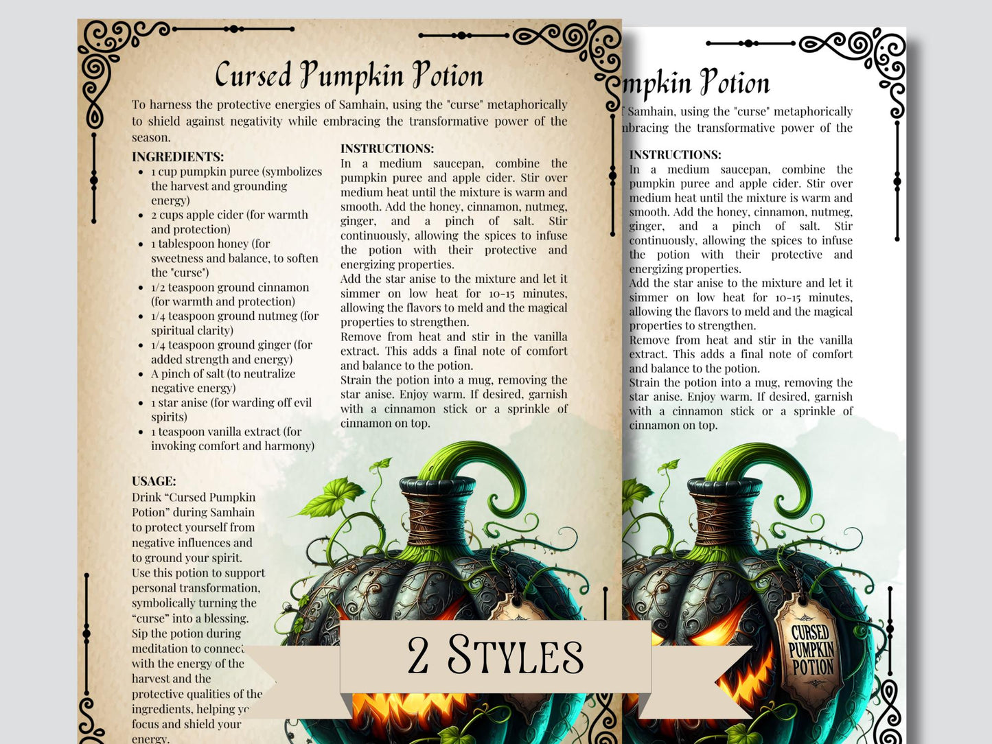 Samhain Magical Potions. Beautiful pages for your Grimoire or Book Of Shadows. Printable