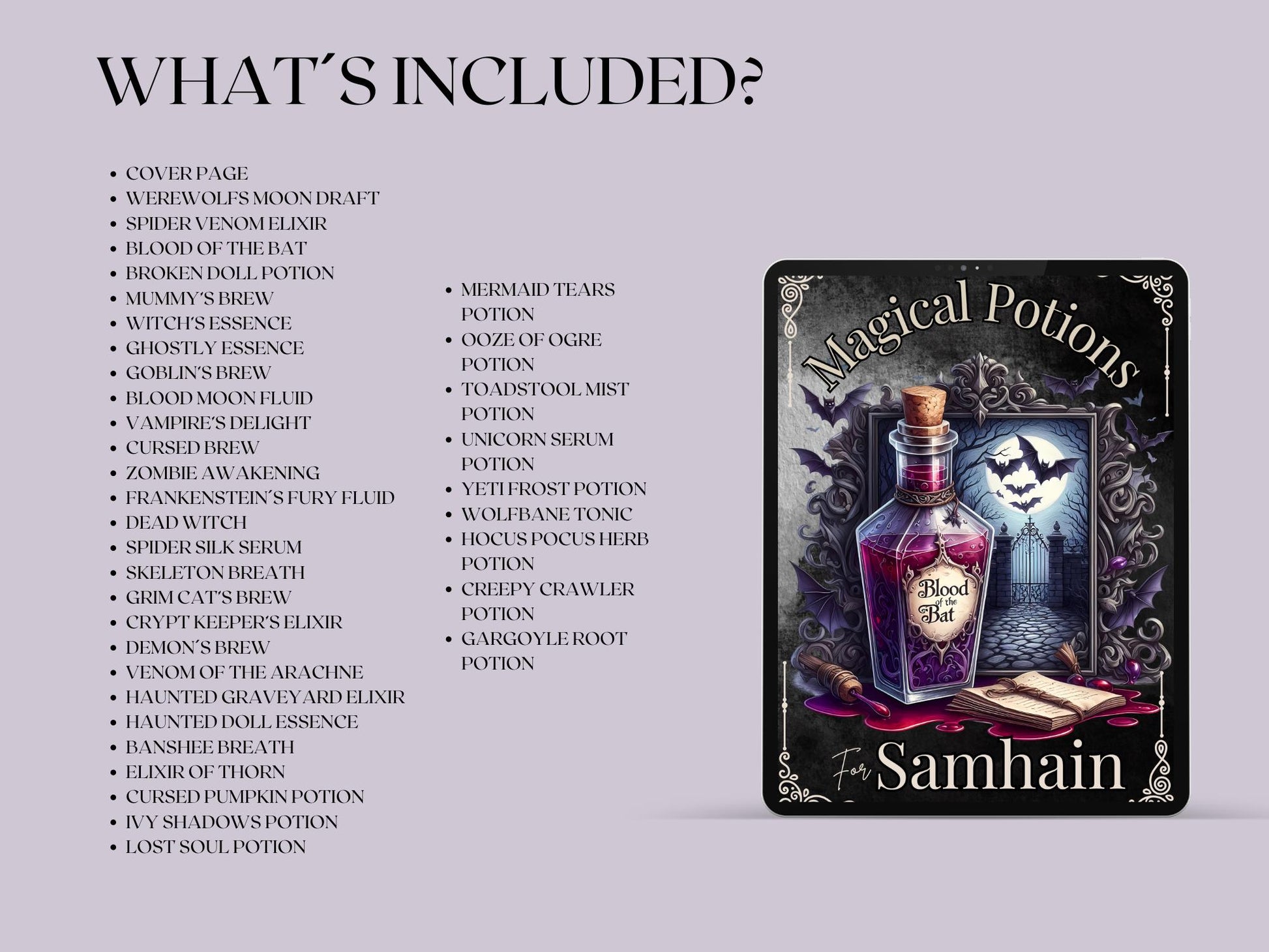 Samhain Magical Potions. Beautiful pages for your Grimoire or Book Of Shadows. Printable