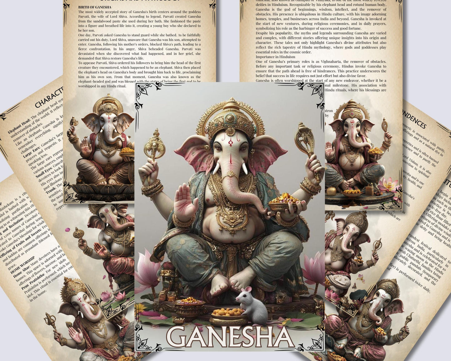 Ganesha. Beautiful pages for your Grimoire or Book of Shadows. Printable.