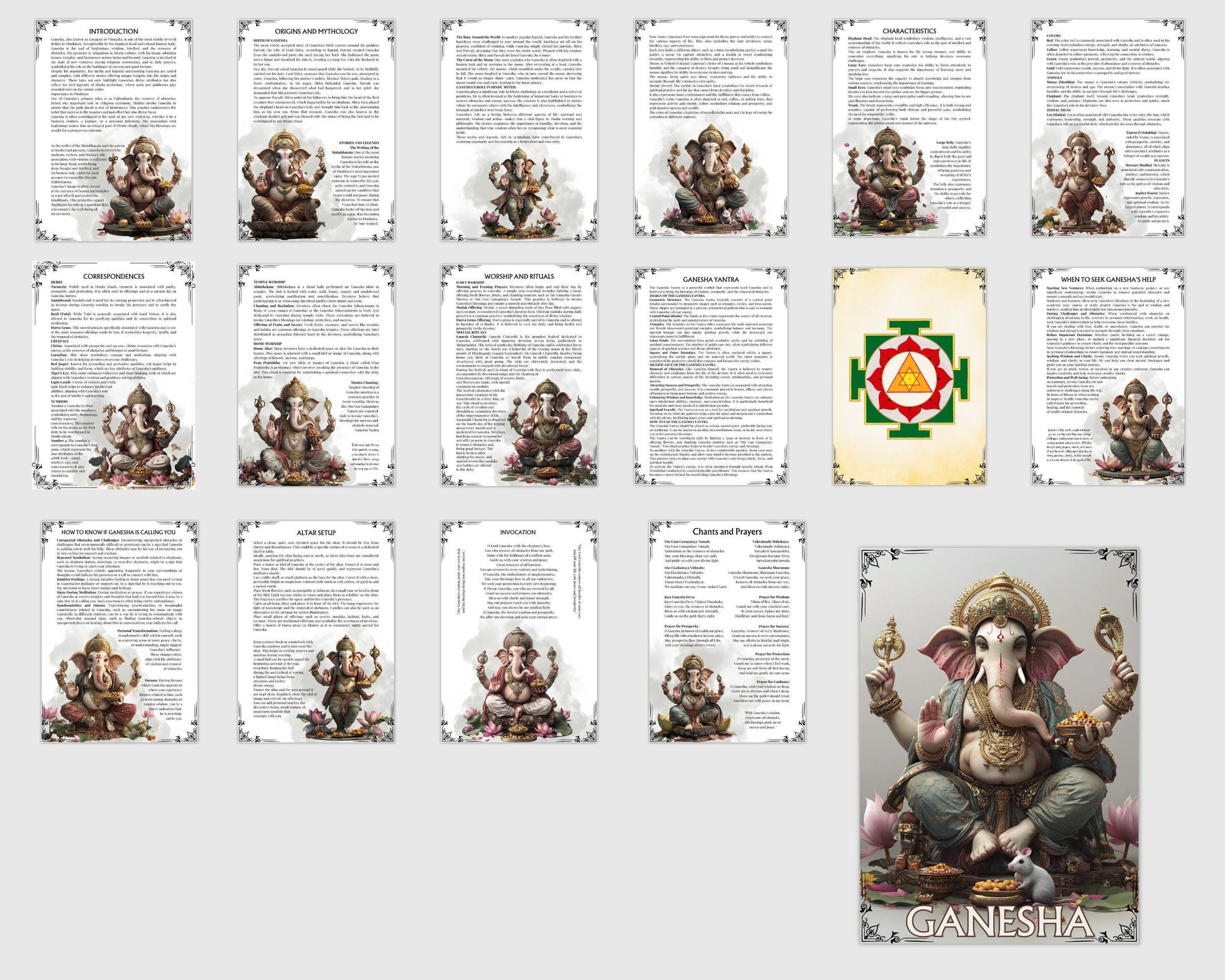 Ganesha. Beautiful pages for your Grimoire or Book of Shadows. Printable.