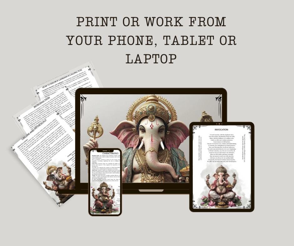Ganesha. Beautiful pages for your Grimoire or Book of Shadows. Printable.
