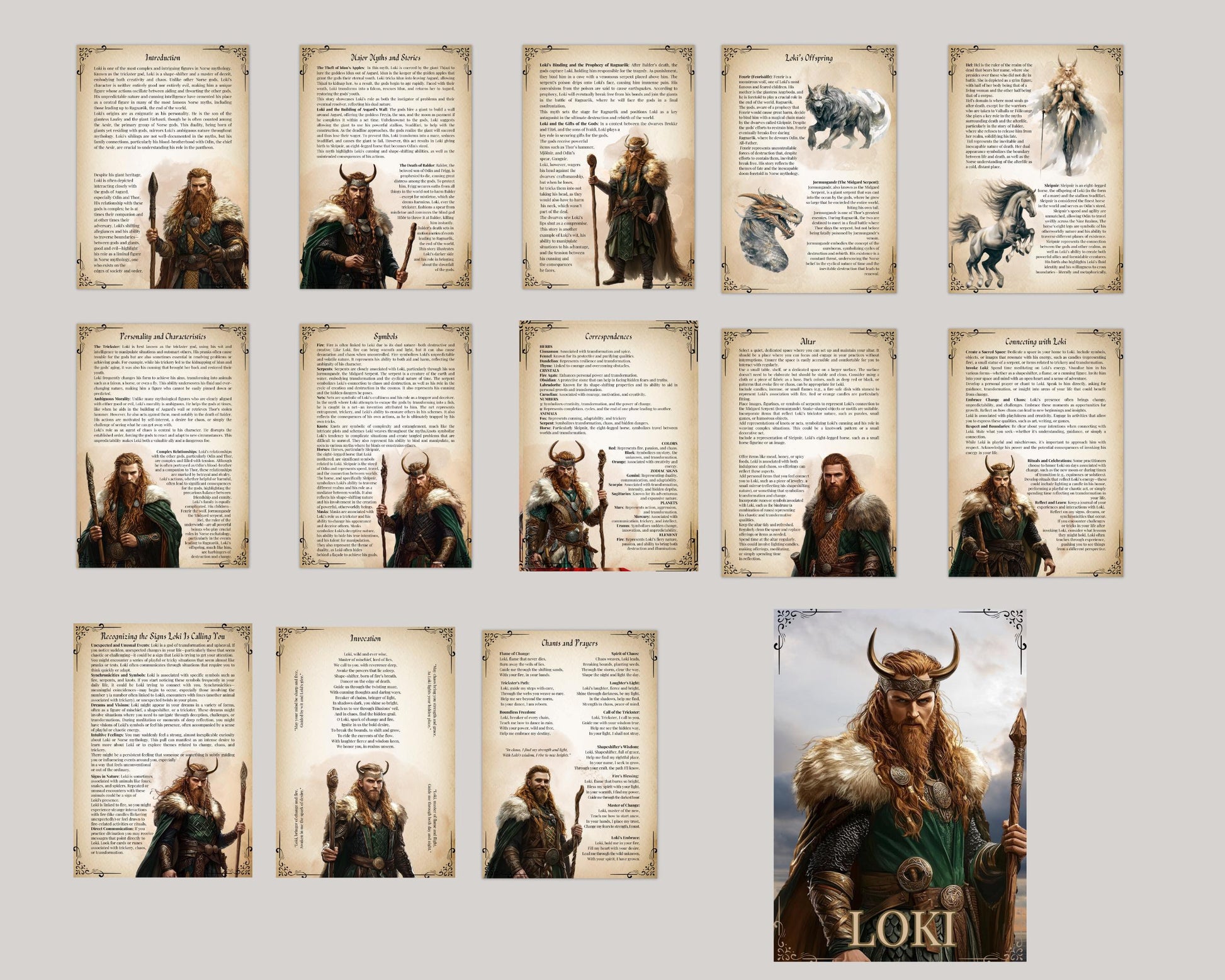 Loki. The Norse Trickster God. Beautiful pages for your Grimoire or Book Of Shadows. Printable.