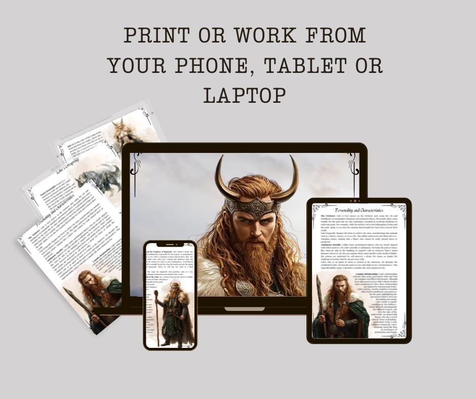 Loki. The Norse Trickster God. Beautiful pages for your Grimoire or Book Of Shadows. Printable.