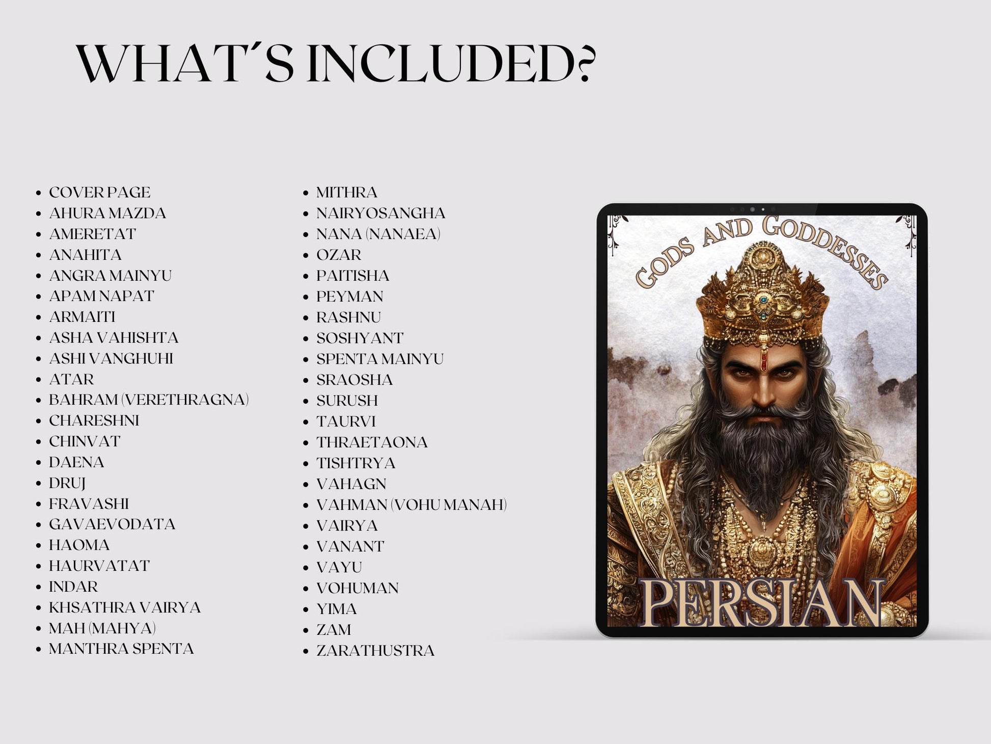 PERSIAN. Gods and Goddesses. 46 Beautiful pages for your grimoire or Book Of Shadows. Printable